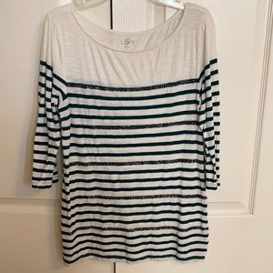 Loft, size M, green/cream striped too, bead detail